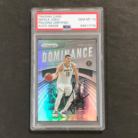2019-20 Panini Prizm Dominance Silver #21 Nikola Jokic Signed AUTO 10 PSA Slabbed Nuggets