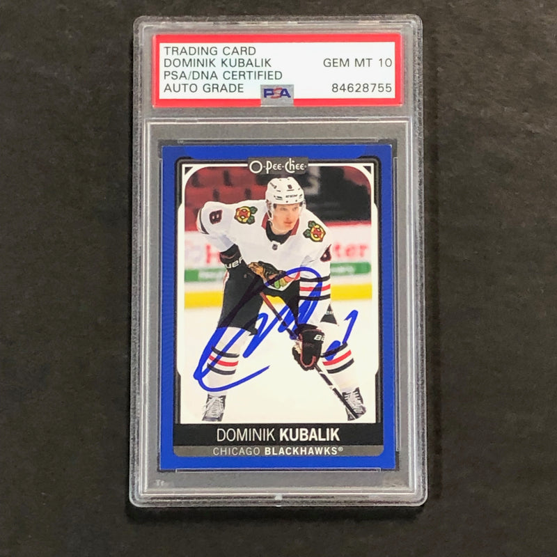 2021-22 O-Pee-Chee #87 Dominik Kubalik Signed Card AUTO 10 PSA slabbed Blackhawks