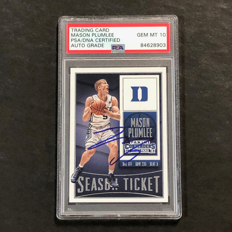 2015-16 Contenders Draft Picks Season Ticket #68 Mason Plumlee Signed Card AUTO 10 PSA Slabbed Duke