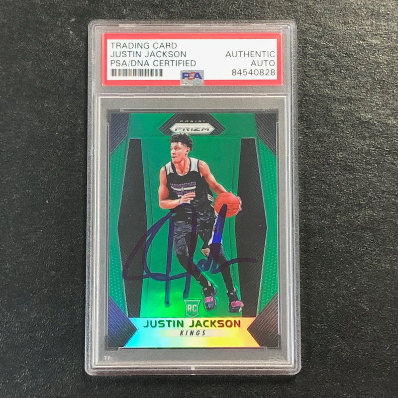2017-18 Panini Prizm Green #27 JUSTIN JACKSON Signed Card AUTO PSA Slabbed RC Kings