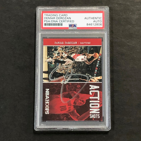 2013-14 NBA Hoops Action Shots #22 DeMar DeRozan Signed Card AUTO PSA Slabbed Raptors