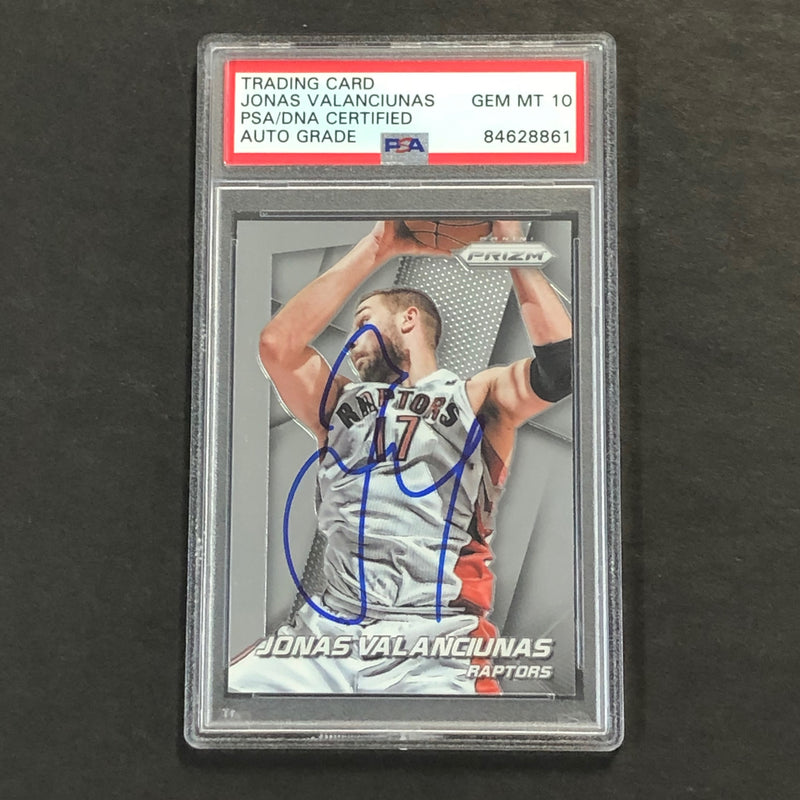 2014-15 Panini Prizm #145 Jonas Valanciunas Signed Card AUTO 10 PSA Slabbed Toronto Raptors