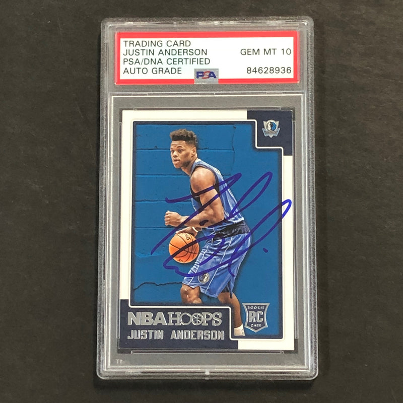 2015-16 NBA Hoops #290 Justin Anderson Signed Card AUTO 10 PSA Slabbed RC Mavericks