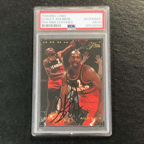 1995-96 Flair Basketball #151 Stacey Augmon Signed Card AUTO PSA Slabbed Hawks