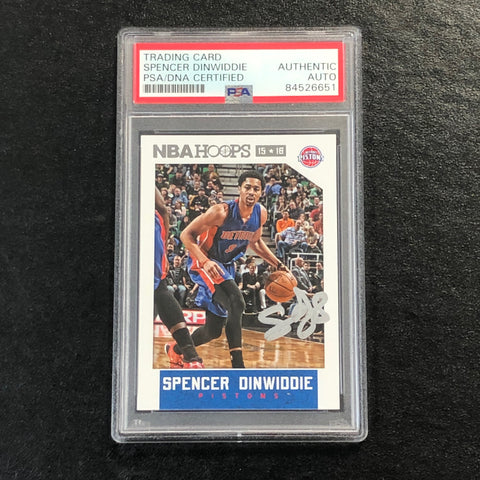 2015-16 NBA Hoops #228 Spencer Dinwiddie Signed Card AUTO PSA Slabbed Pistons