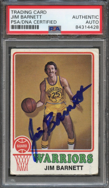 1973-74 TOPPS #108 Jim Barnett Signed Card AUTO PSA Slabbed