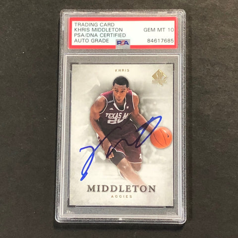 2012-13 Upper Deck SP Authentic #35 Khris Middleton Signed Card AUTO 10 PSA/DNA Slabbed Texas A&M