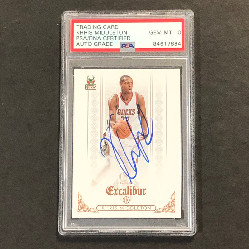 2014-15 Panini Excalibur #22 Khris Middleton Signed Card AUTO 10 PSA/DNA Slabbed Bucks