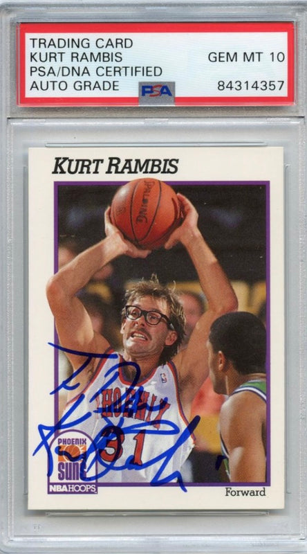 1991-92 NBA Hoops #169 Kurt Rambis Signed Card Auto 10 PSA Slabbed