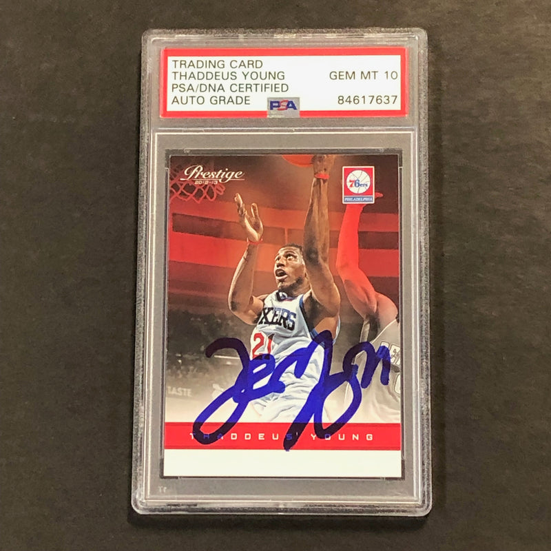 2012-13 Panini Prestige #148 Thaddeus Young Signed Card AUTO 10 PSA Slabbed 76ers