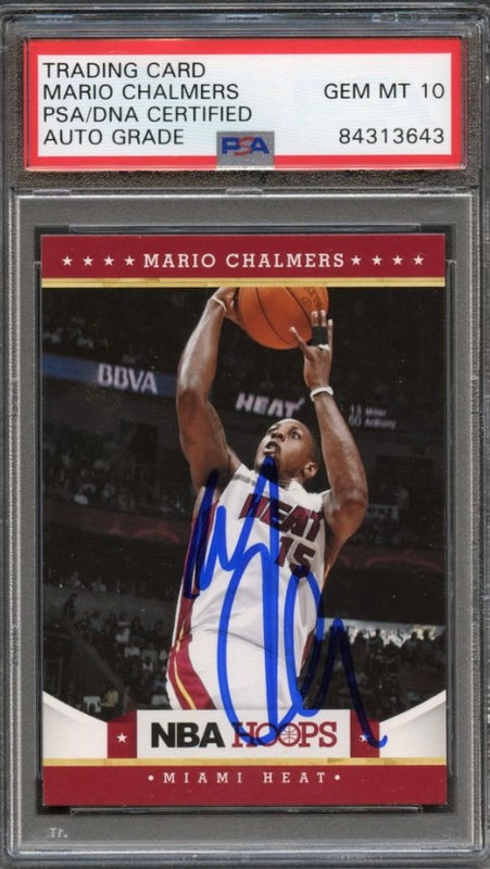 2012-13 NBA Hoops #159 Mario Chalmers Signed Card AUTO 10 PSA Slabbed Heat