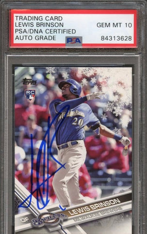 2017 Topps Holiday #HMW82 Lewis Brinson Signed RC Card Auto Grade 10 PSA Slabbed