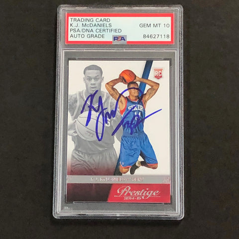 2014-15 Panini Prestige #187 KJ McDaniels Signed Card AUTO 10 PSA Slabbed RC 76ers