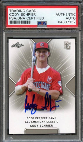 2020 Leaf Perfect Game Cody Schrier Signed Card AUTO PSA Slabbed