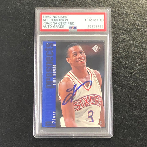 1996 SP Premier Prospects #141 Allen Iverson Signed Card AUTO 10 PSA Slabbed 76ers