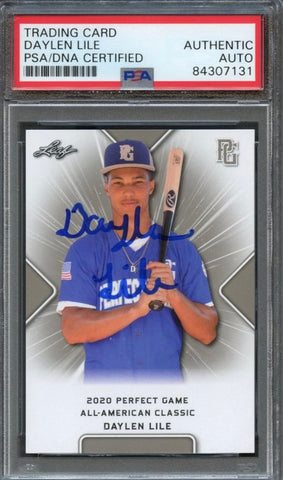 2020 Leaf Perfect Game Daylen Lile Signed Card AUTO PSA Slabbed