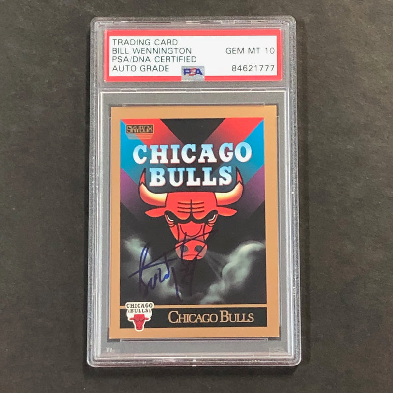 1990 Skybox Team Checklist Card #331 Bill Wennington Signed Card AUTO 10 PSA Slabbed Bulls
