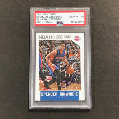 2015-16 NBA Hoops #228 Spencer Dinwiddie Signed Card AUTO GRADE 10 PSA Slabbed Pistons