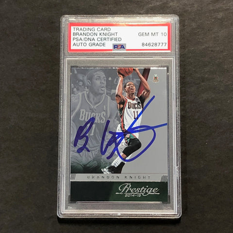 2014-15 Panini Prestige #56 Brandon Knight Signed Card AUTO GRADE 10 PSA Slabbed Bucks