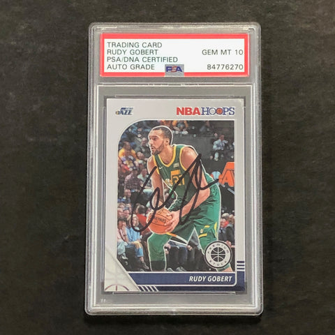 2019-20 NBA Hoops #187 Rudy Gobert Signed Card AUTO 10 PSA Slabbed Jazz