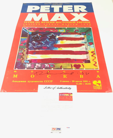 Peter Max signed 24x36 Poster PSA/DNA LOA Autographed