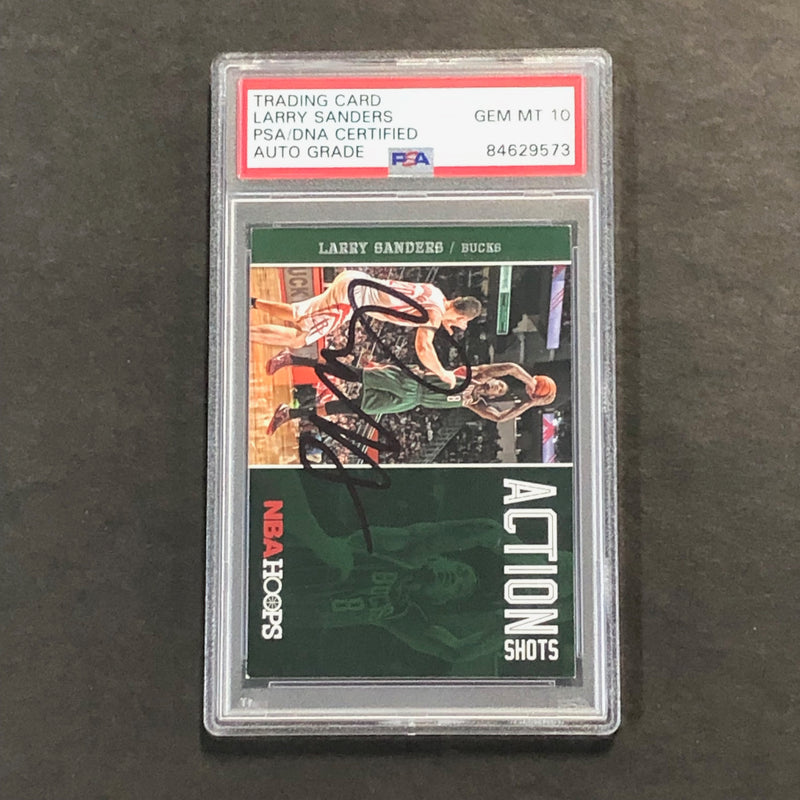 2013-14 Panini NBA Hoops Action Shots #24 Larry Sanders Signed Card AUTO GRADE 10 PSA/DNA Slabbed Bucks