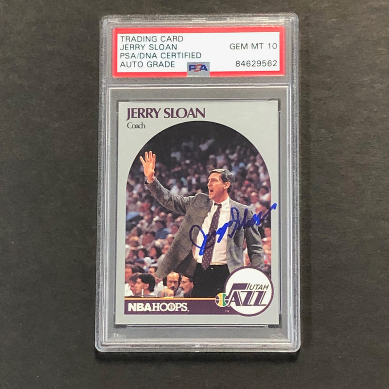 1990 NBA Panini Hoops Coach Edition #330 Jerry Sloan Signed Card AUTO GRADE 10 PSA Slabbed Jazz