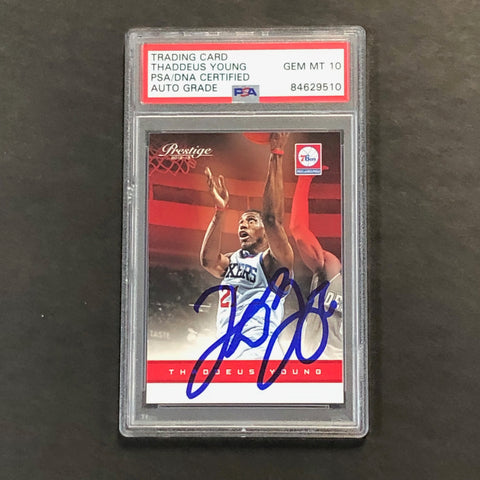 2012-13 Panini Prestige #148 Thaddeus Young Signed Card AUTO 10 PSA Slabbed 76ers