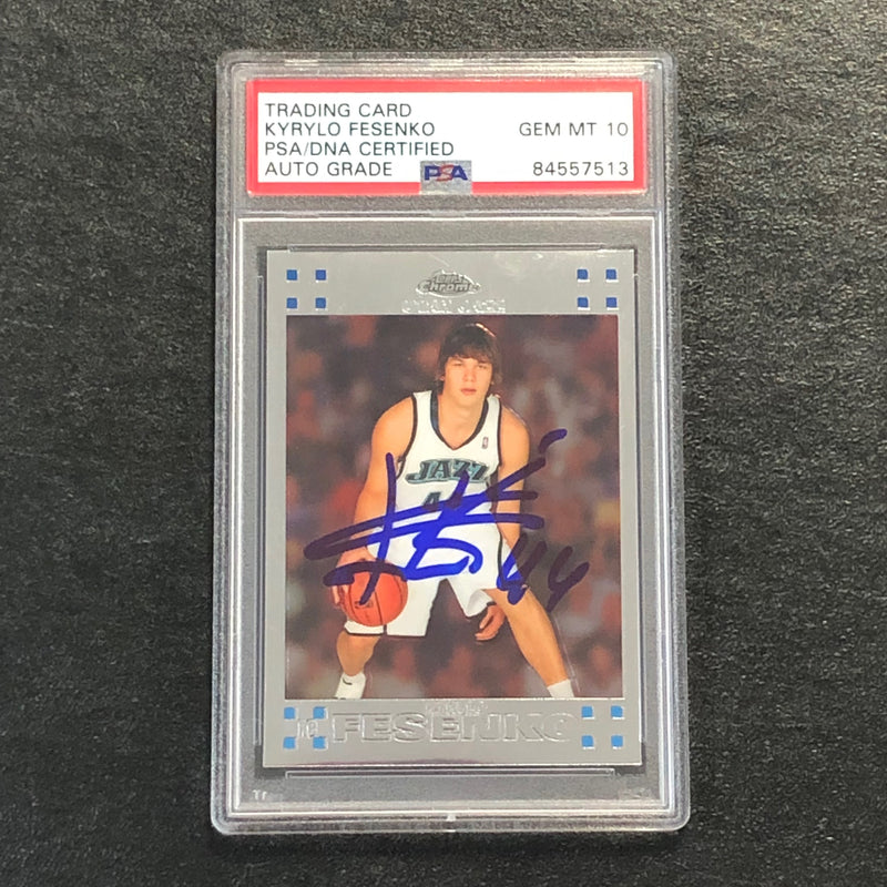2007-08 Topps Chrome #140 Kyrylo Fesenko Signed Card PSA/DNA AUTO 10 Slabbed Jazz