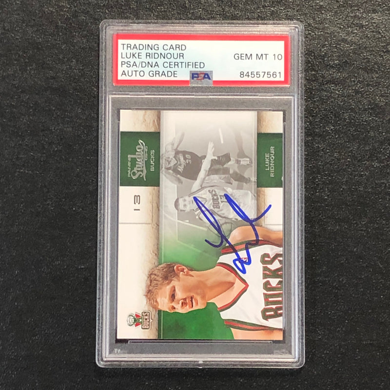 2009-10 Panini Studio #87 Luke Ridnour Signed Card AUTO 10 PSA Slabbed Bucks