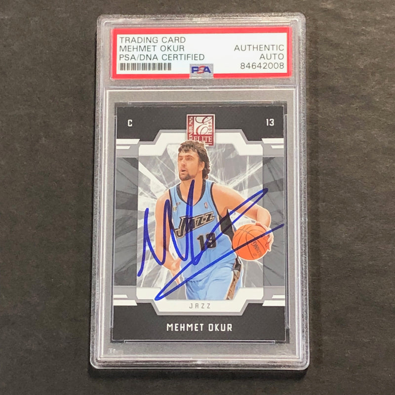 2009-10 Donruss Elite #114 Mehmet Okur Signed Card AUTO PSA Slabbed Jazz