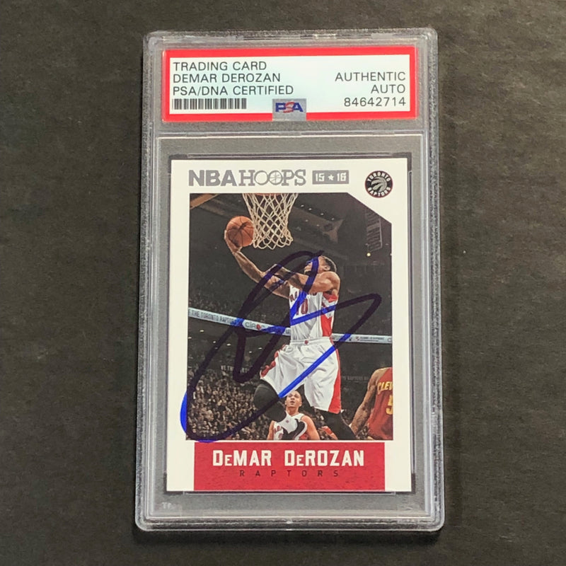 2015-16 NBA Hoops #59 DeMar DeRozan Signed Card PSA Slabbed Raptors