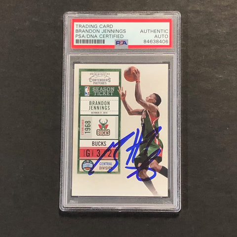 2010-11 Playoff Contenders Patches #82 Brandon Jennings Signed Card AUTO PSA/DNA Slabbed Bucks