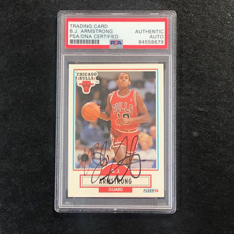 1990-91 Fleer Basketball #22 B. J. Armstrong Signed Card AUTO PSA Slabbed Bulls