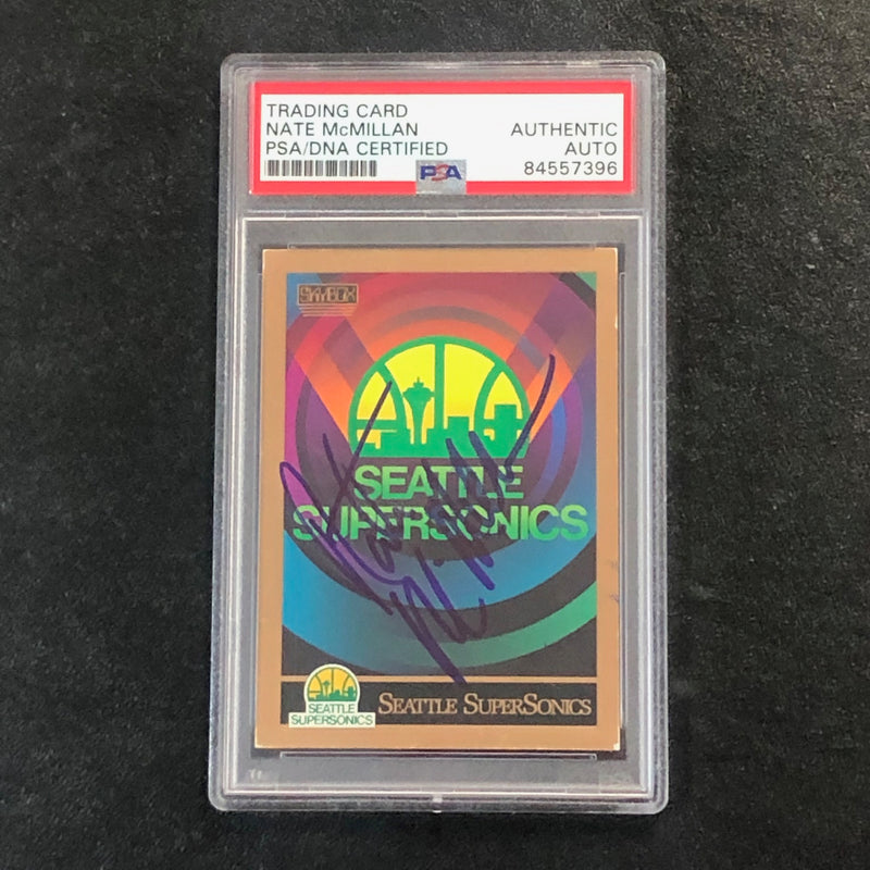 1990 Skybox Team Checklist Card #352 Nate McMillan Signed Card AUTO PSA Slabbed Sonics