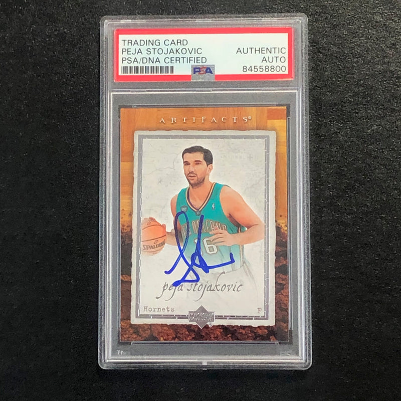 2007-08 Artifacts Basketball #60 Peja Stojakovic Signed Card AUTO PSA/DNA Slabbed Hornets