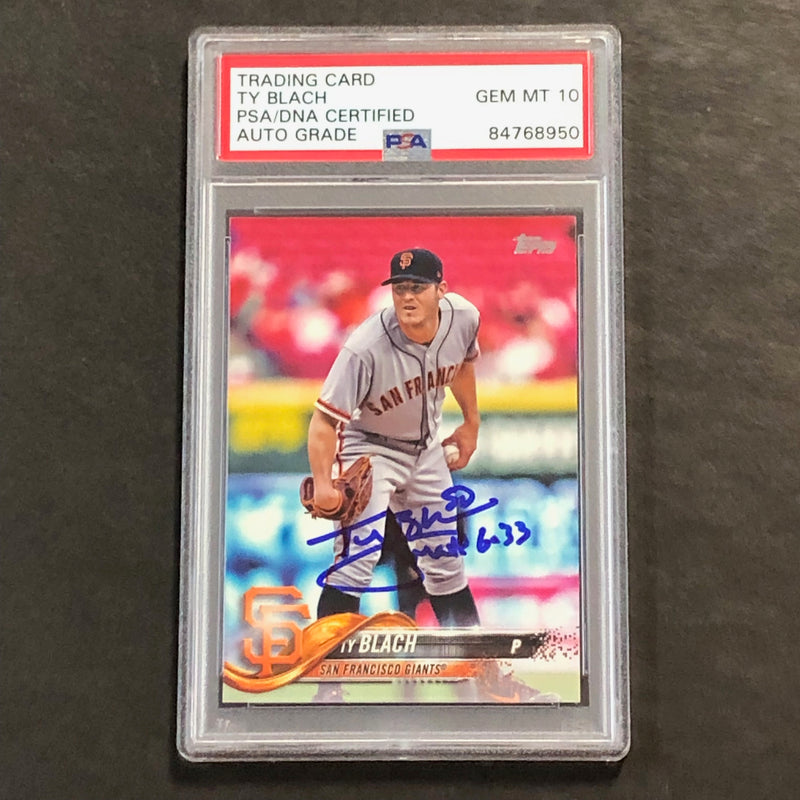 2018 Topps #165 Ty Blach signed card PSA Auto 10 Slabbed Giants