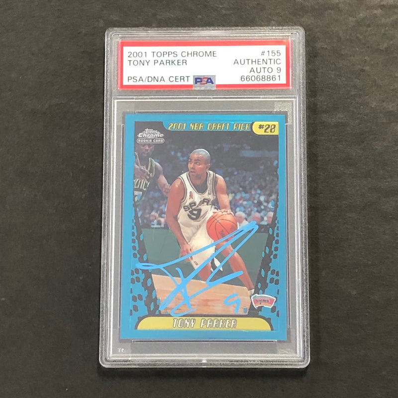 2001 Topps Chrome #155 Tony Parker Signed Card AUTO GRADE 9 PSA Slabbed Autographed RC Spurs