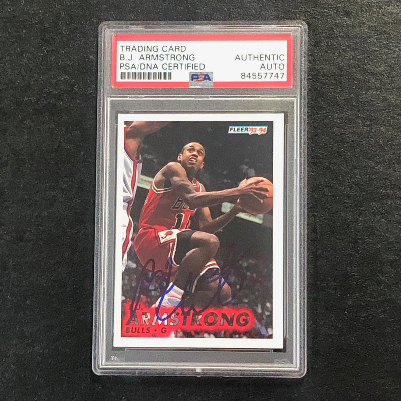 1993-94 Fleer Basketball #25 B.J. Armstrong Signed Card AUTO PSA Slabbed Bulls