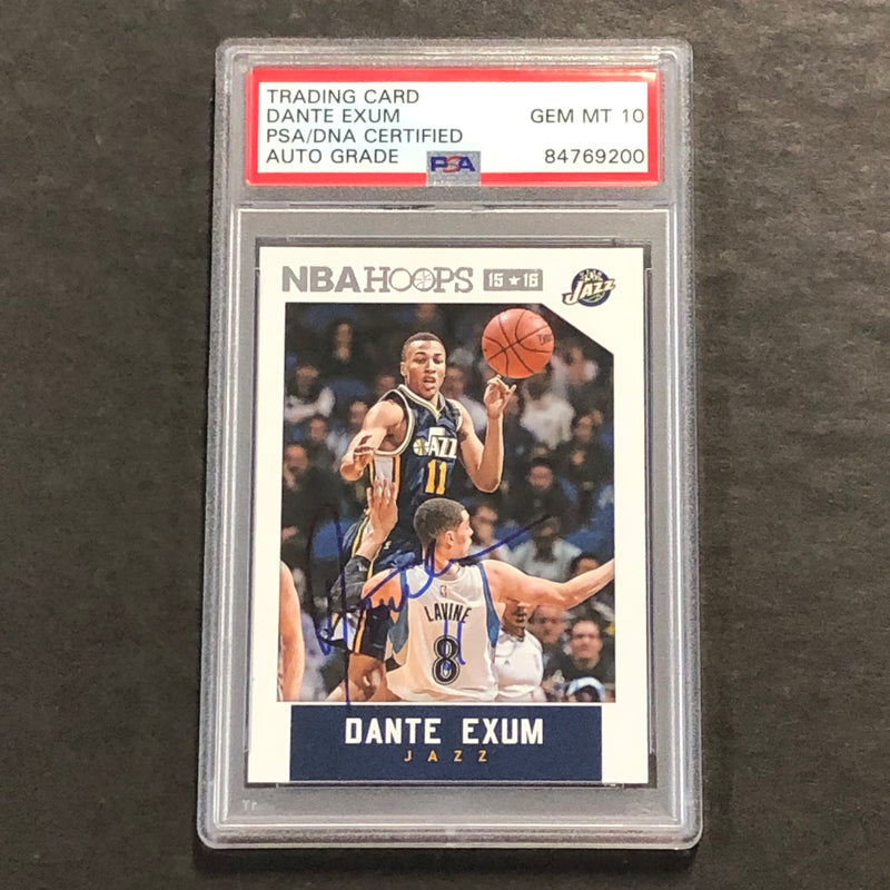 2015-16 NBA Hoops #9 Dante Exum Signed Card AUTO 10 PSA Slabbed Jazz