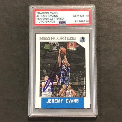 2015-16 NBA Hoops #93 Jeremy Evans Signed Card AUTO 10 PSA Slabbed Mavericks
