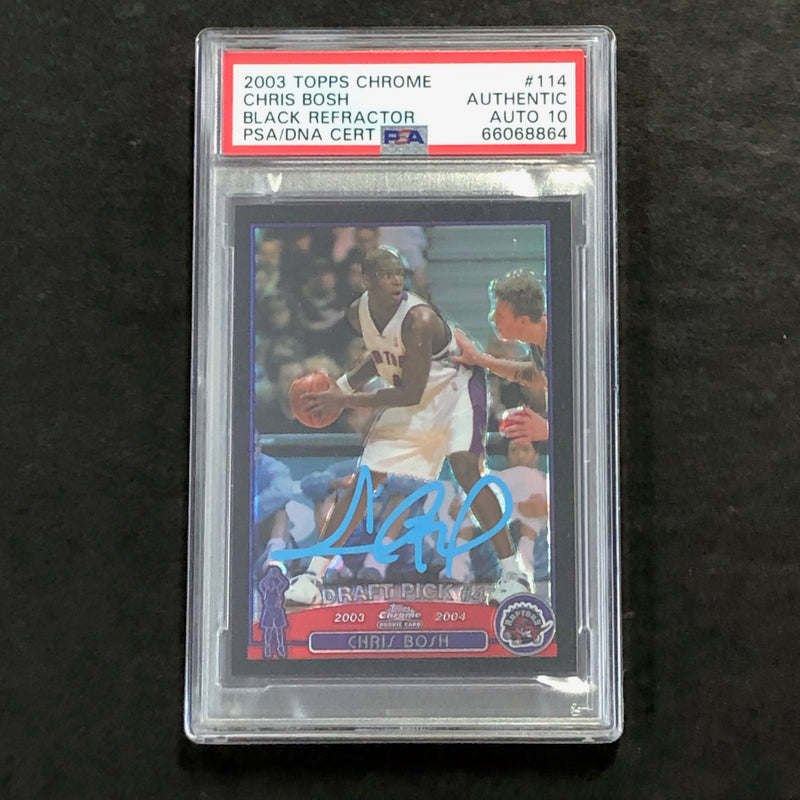 2003-04 Topps Chrome Black Refractor #114 Chris Bosh Signed Card AUTO 10 PSA Slabbed RC Raptors
