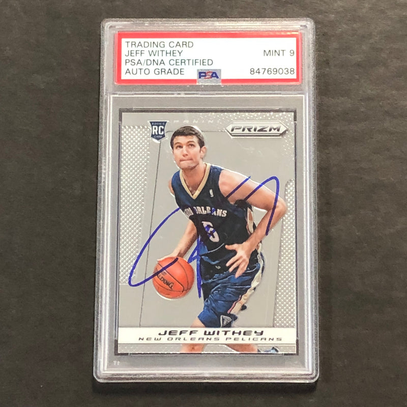 2013-14 Panini Prizm Red #296 Jeff Withey Signed Card AUTO 9 PSA Slabbed RC Pelicans