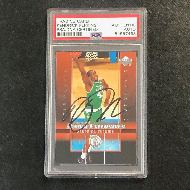2003-04 Upper Deck Exclusives #22 Kendrick Perkins Signed Card AUTO PSA/DNA Slabbed RC Celtics