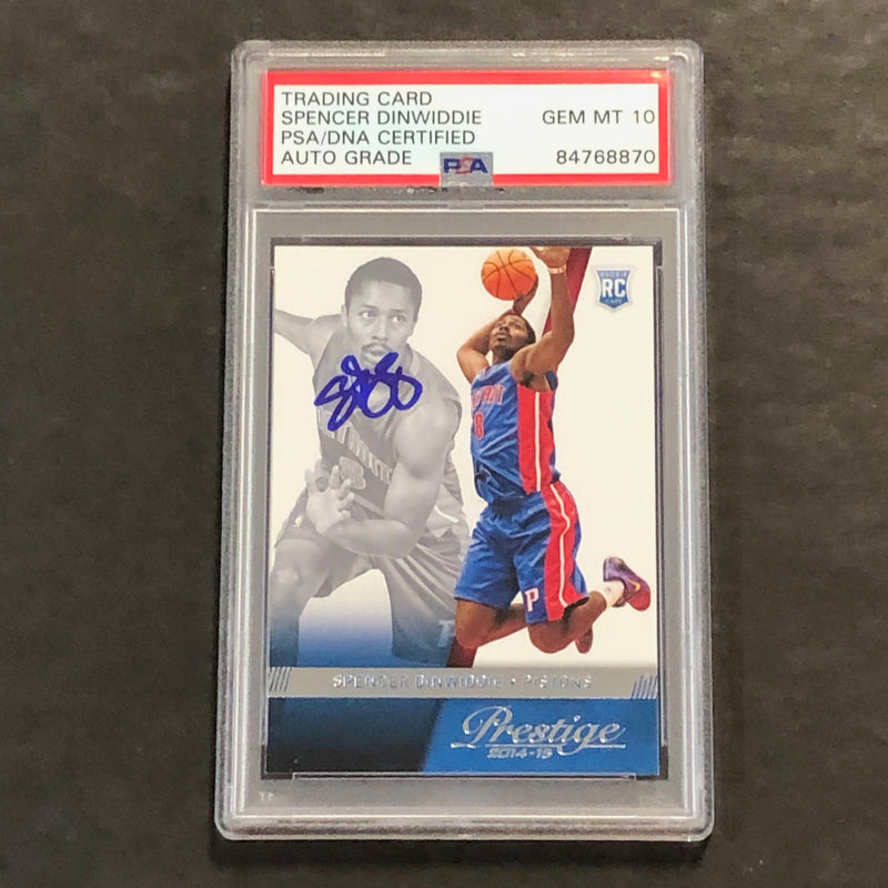 2014-15 Panini Prestige #193 Spencer Dinwiddie Signed Card AUTO 10 PSA Slabbed RC Pistons