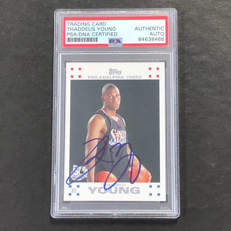 2007-08 Topps #12 Thaddeus Young Signed Card AUTO PSA Slabbed RC