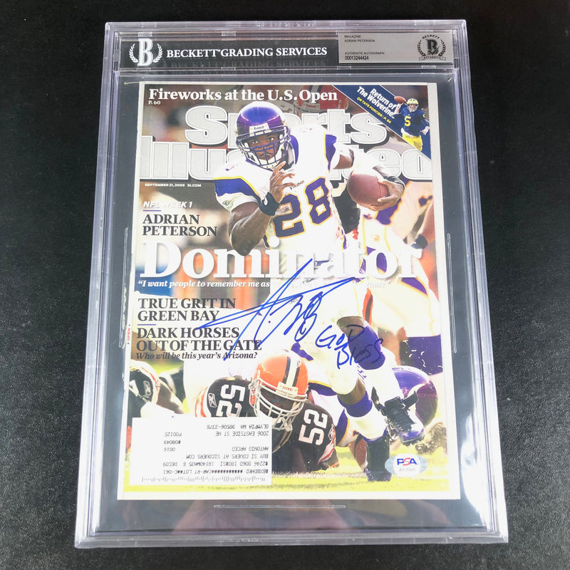 ADRIAN PETERSON Signed SI Magazine BAS Beckett Autographed Slabbed Minnesota Vikings
