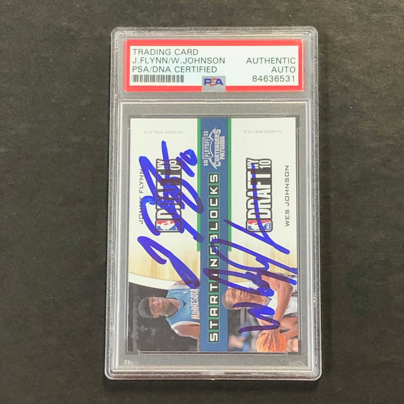2010-11 Starting Locks Playoff Contenders #10 Wesley Johnson Johnny Flynn Signed Card Auto PSA Slabbed Timberwolves