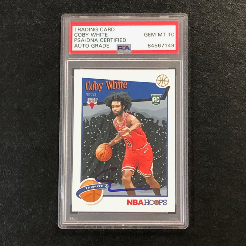 2019-20 NBA Hoops Winter Tribute #295 Coby White Signed Card AUTO 10 PSA Slabbed RC Bulls