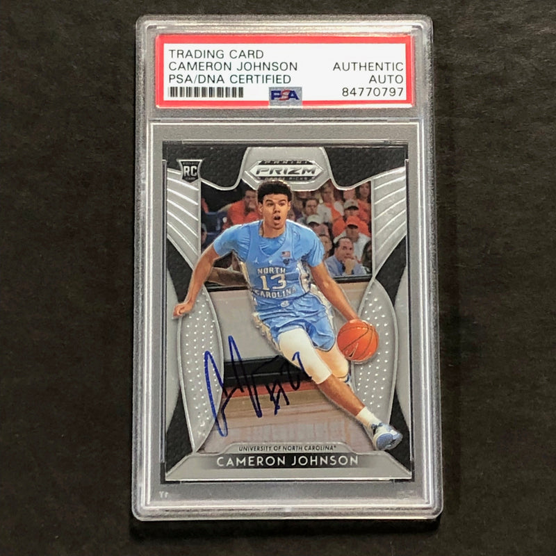 2019-20 Panini Prizm Draft Picks #76 Cameron Johnson Signed Card PSA Slabbed Auto RC Tar Heels